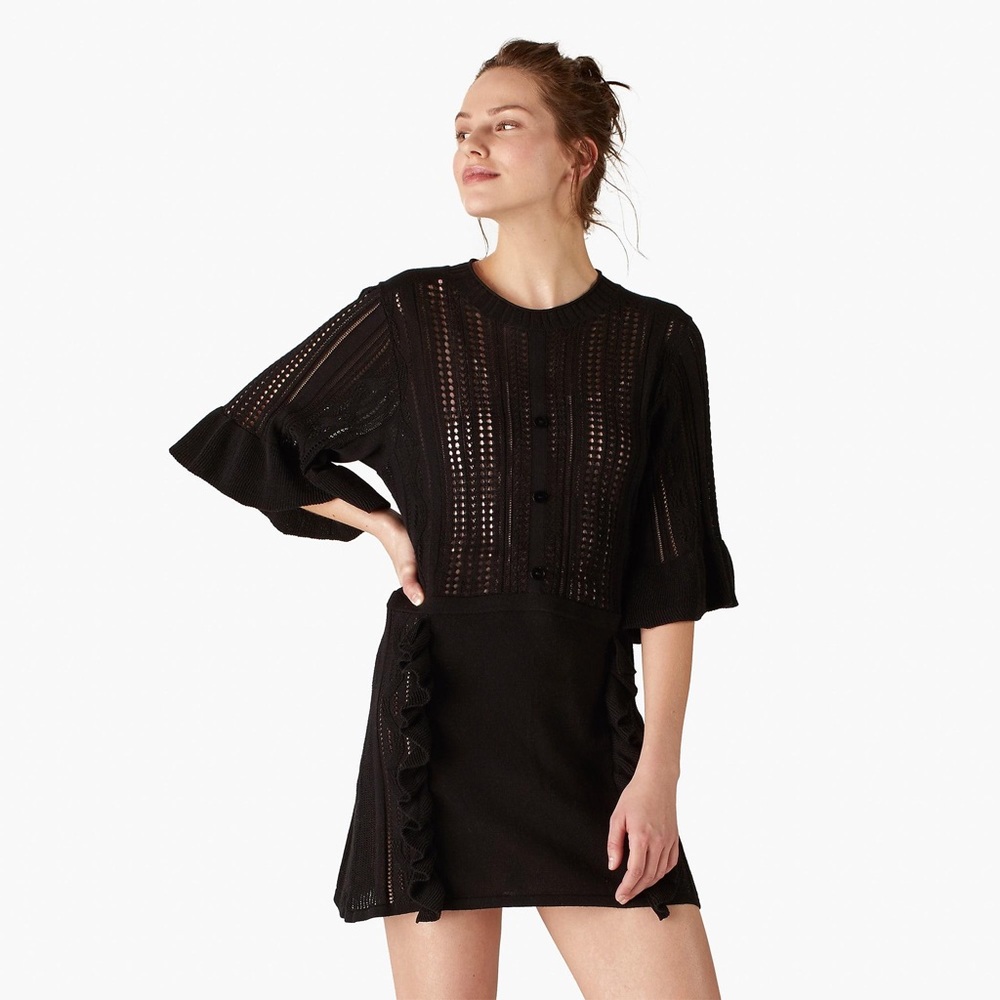 Naadam Black Mina Open-stitch Dress w/ Ruffles (NWT)